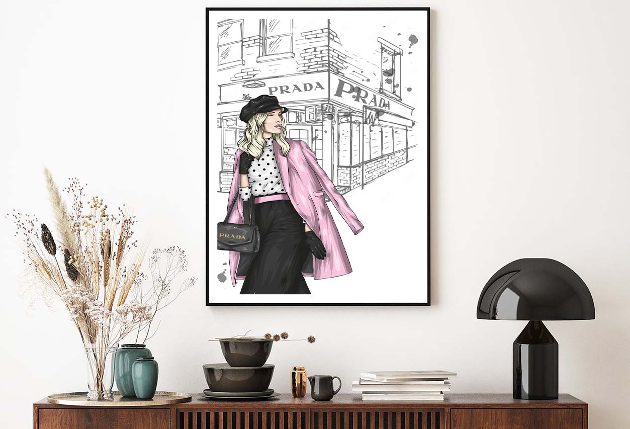 Pink Boss lady With Black Elegant Bag Design Home Decor Premium Quality Poster Print Choose Your Sizes