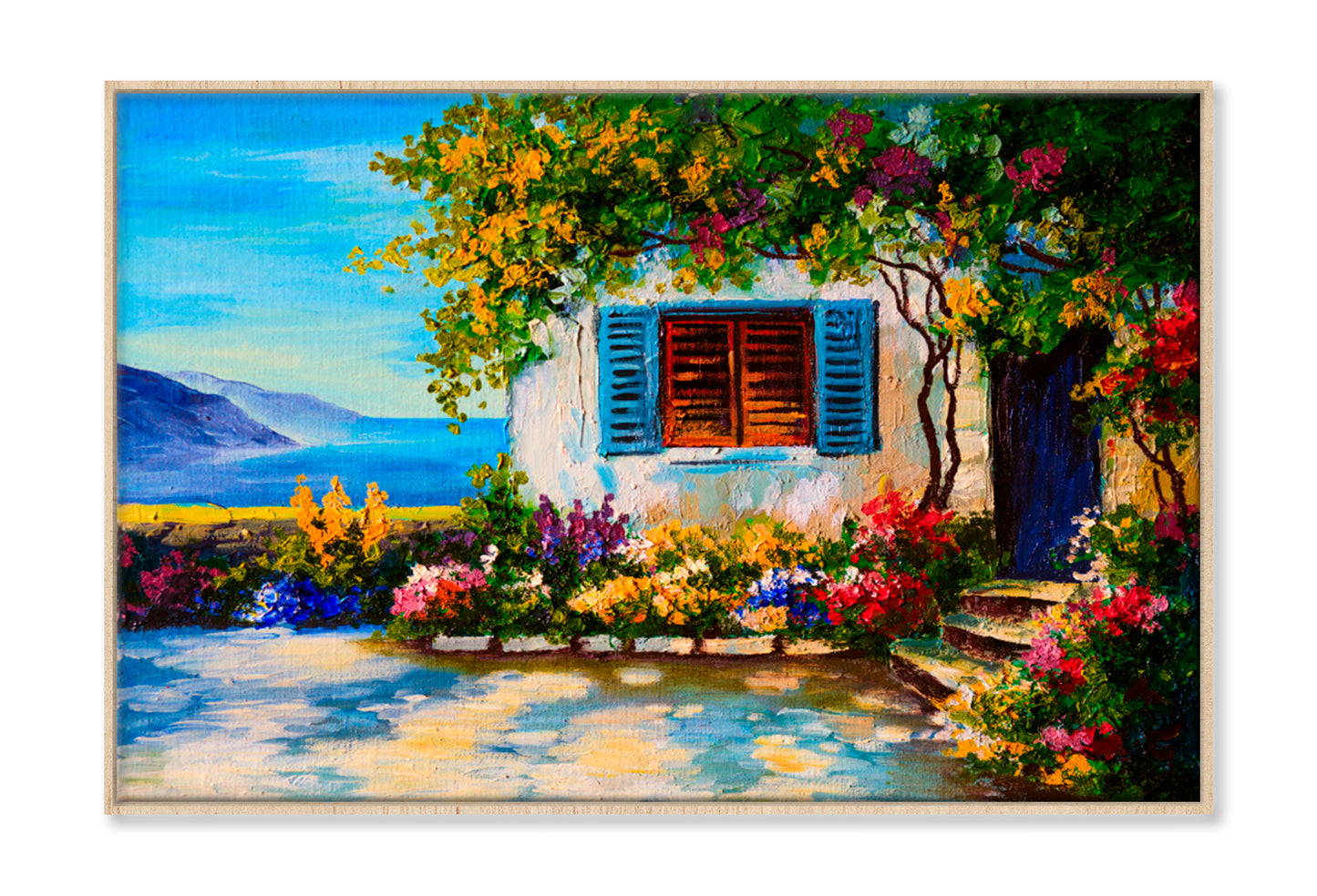 Beautiful Houses Near The Sea Art Work Oil Painting Limited Edition High Quality Print Canvas Box Framed Natural