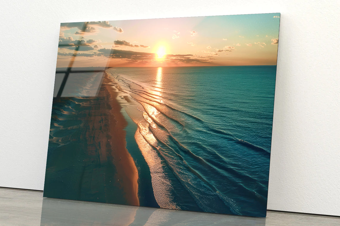 Beach at Sunset, Sky Acrylic Glass Print Tempered Glass Wall Art 100% Made in Australia Ready to Hang