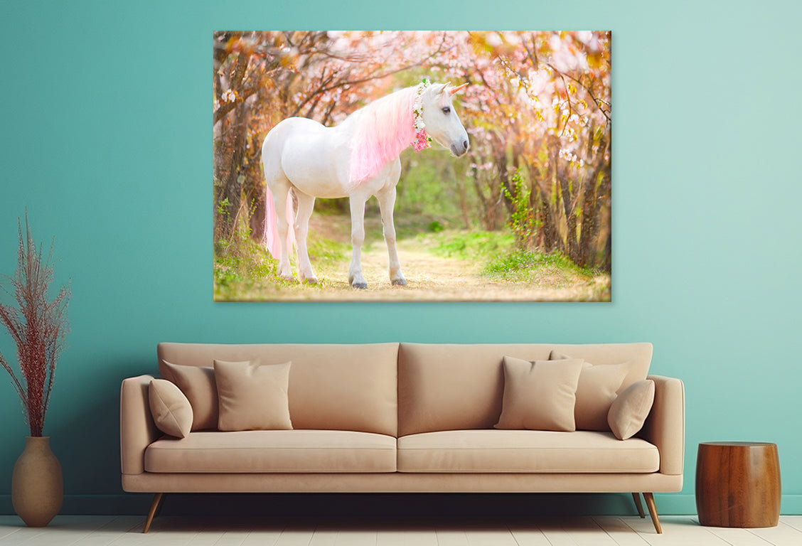 Unicorn Snow-White with Pink Mane Wall Art Decor 100% Australian Made