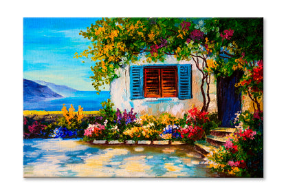 Beautiful Houses Near The Sea Art Work Oil Painting Limited Edition High Quality Print Stretched Canvas None