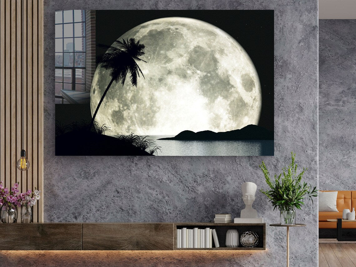 Moon Palm Tree Digital UV Direct Aluminum Print Australian Made Quality