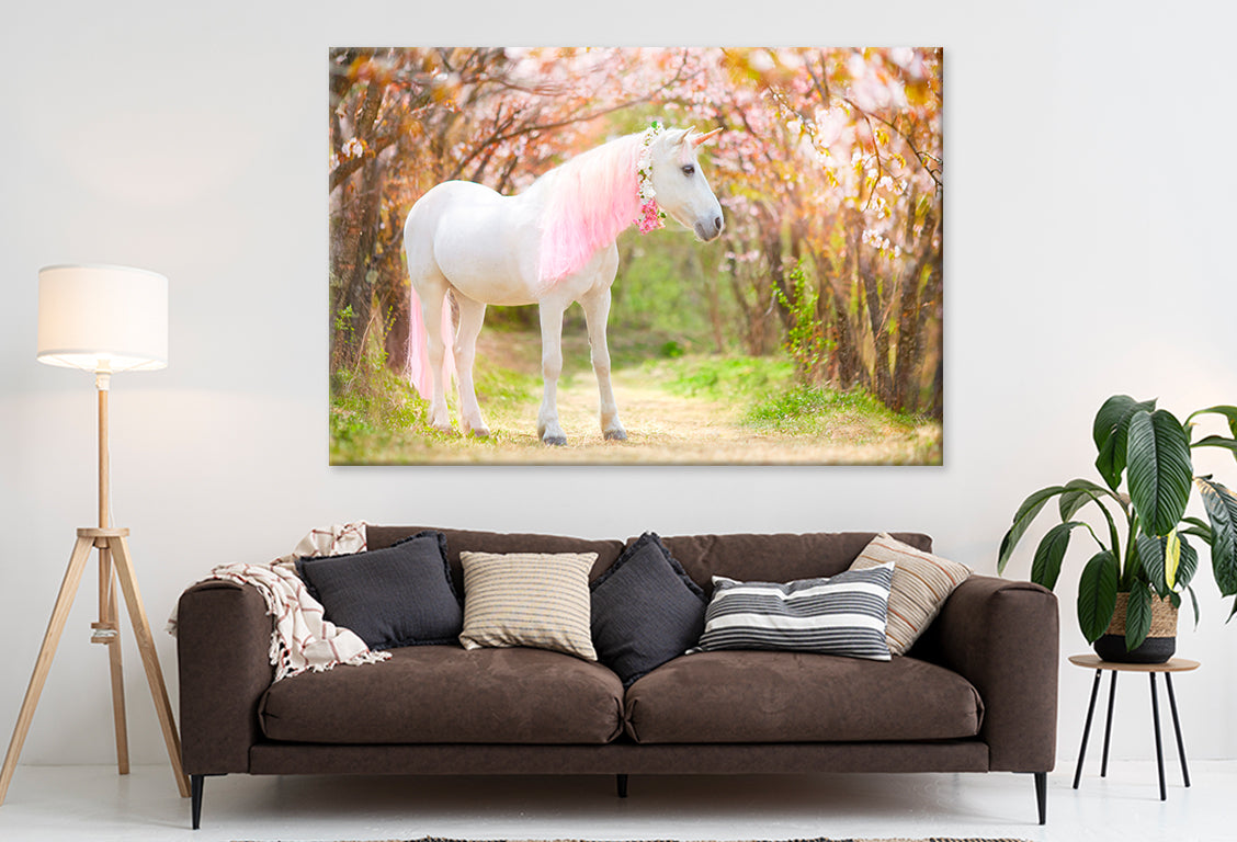 Unicorn Snow-White with Pink Mane Wall Art Decor 100% Australian Made
