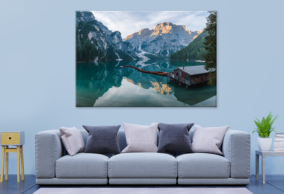 Sunrise at Braies Lake, Italy  Wall Art Decor 100% Australian Made