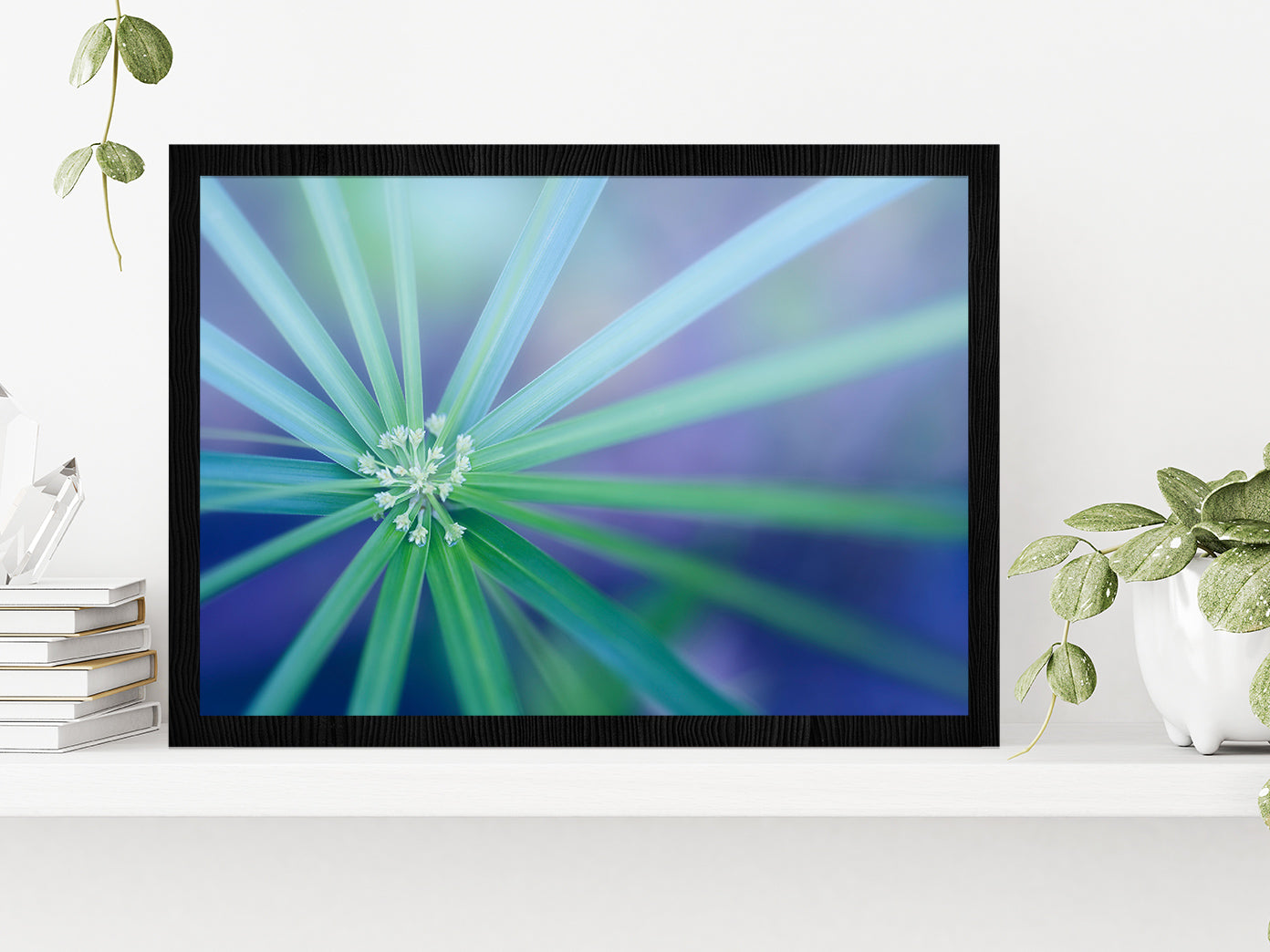 Palm Leaf Macro View Nature Glass Framed Wall Art, Ready to Hang Quality Print Without White Border Black