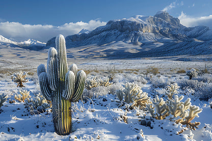 Cactus in a Snowy with Sky and Mountain Home Decor Premium Quality Poster Print Choose Your Sizes