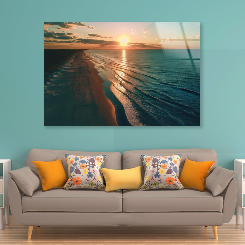 Beach at Sunset, Sky Acrylic Glass Print Tempered Glass Wall Art 100% Made in Australia Ready to Hang