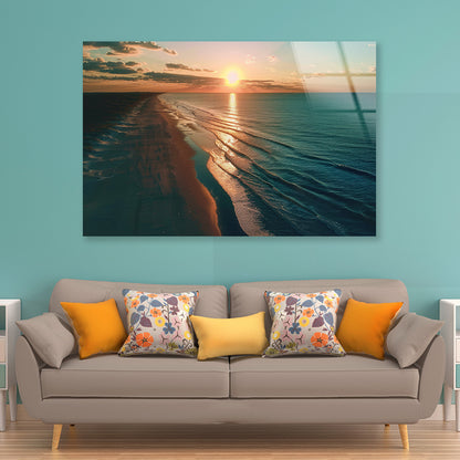 Beach at Sunset, Sky Acrylic Glass Print Tempered Glass Wall Art 100% Made in Australia Ready to Hang