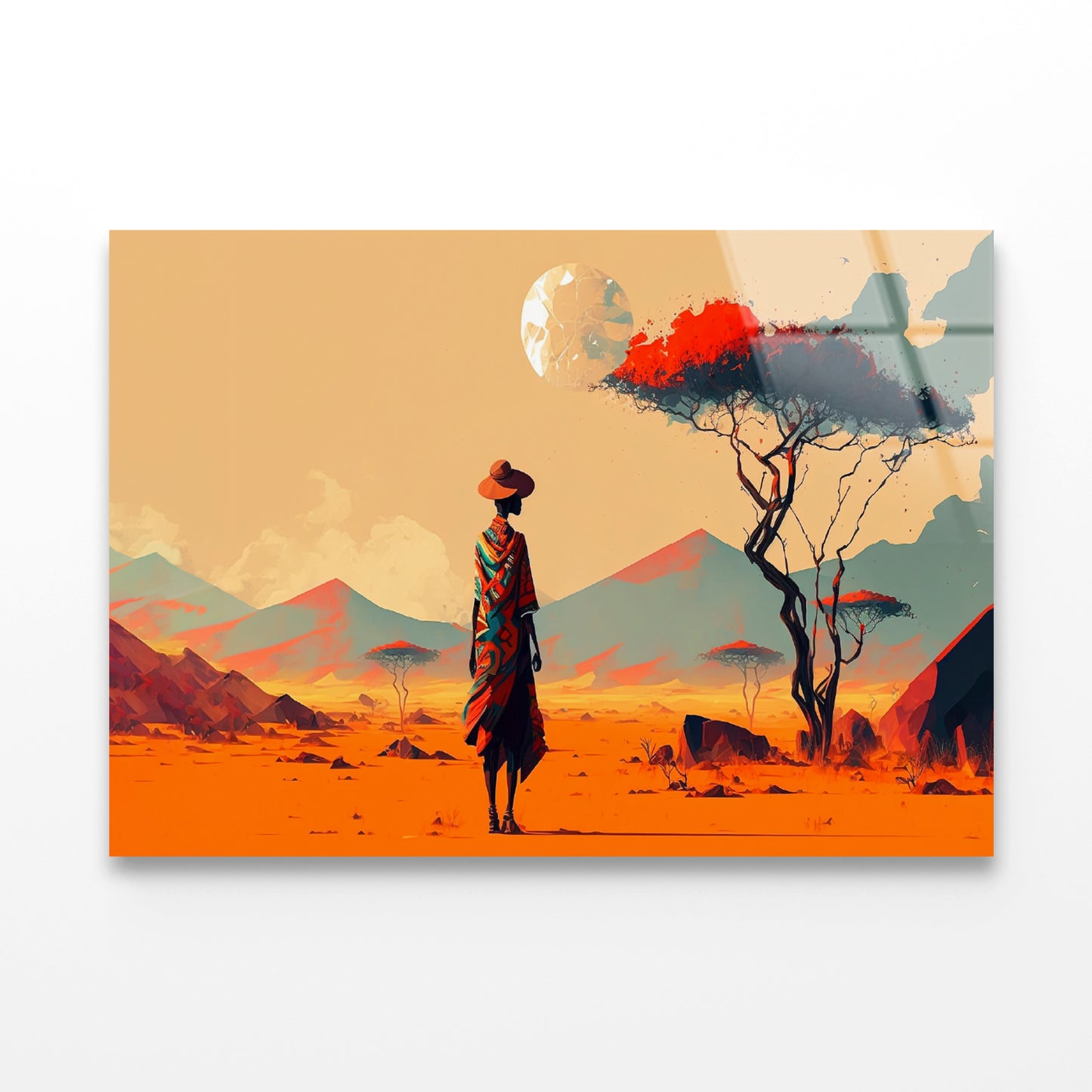 Man Walking in African Desert Acrylic Glass Print Tempered Glass Wall Art 100% Made in Australia Ready to Hang