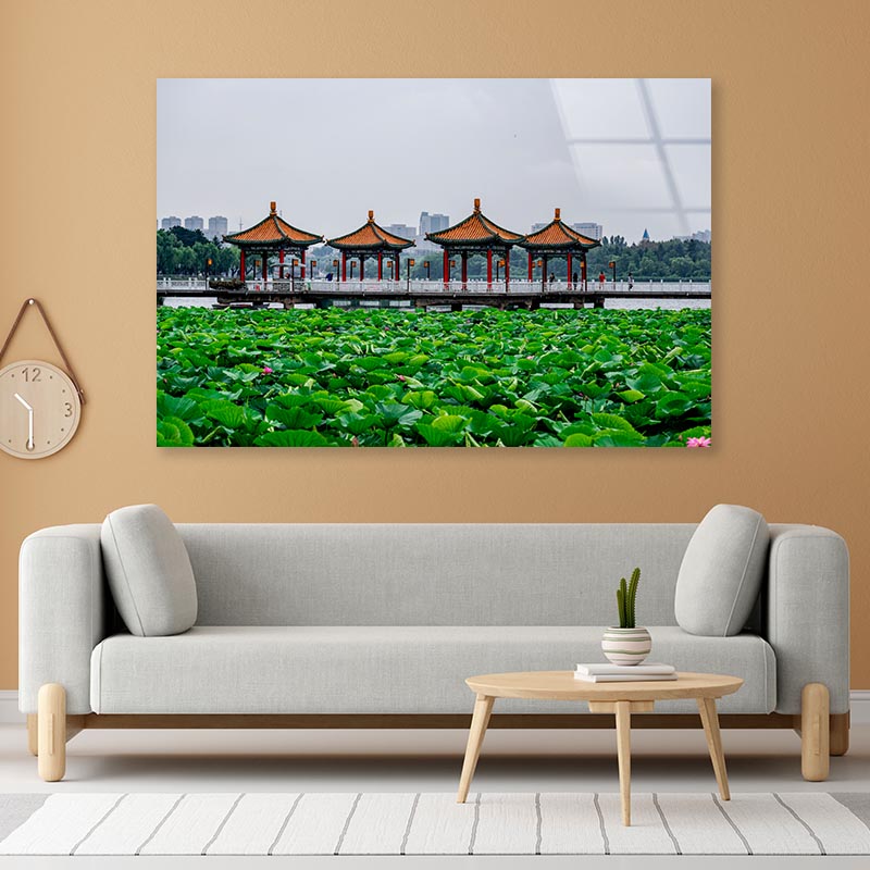 Pavilions & Lotus Flowers Acrylic Glass Print Tempered Glass Wall Art 100% Made in Australia Ready to Hang