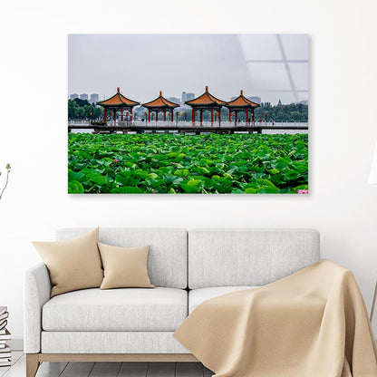 Pavilions & Lotus Flowers Acrylic Glass Print Tempered Glass Wall Art 100% Made in Australia Ready to Hang