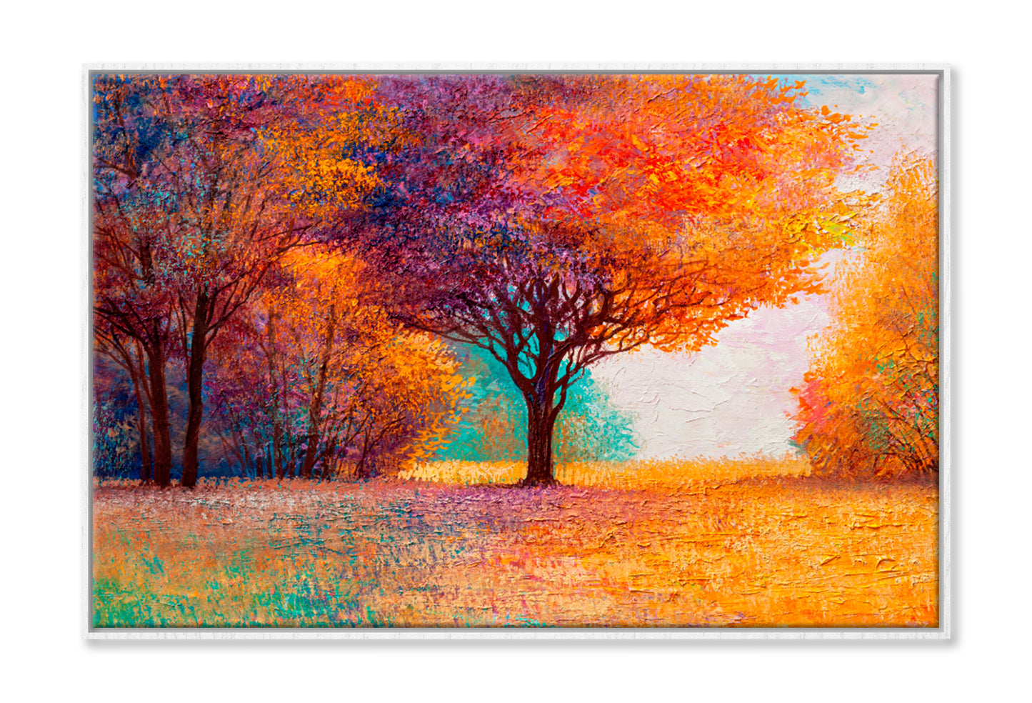 Colorful Trees In Autumn Oil Painting Wall Art Limited Edition High Quality Print Canvas Box Framed White