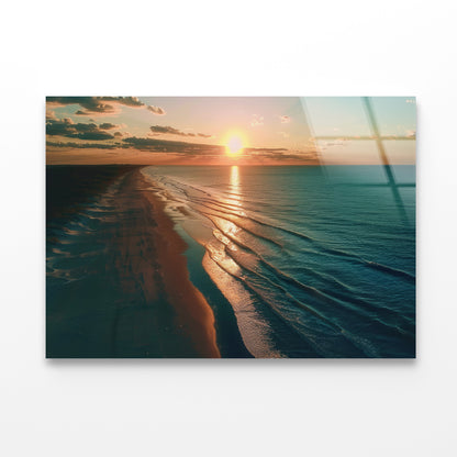 Beach at Sunset, Sky Acrylic Glass Print Tempered Glass Wall Art 100% Made in Australia Ready to Hang