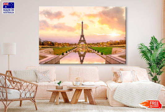 View Of the Eiffel Tower from The Reflecting Pool Wall Art Decor 100% Australian Made