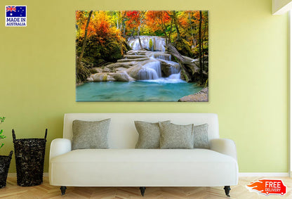 Waterfall In Autumn Forest Print 100% Australian Made