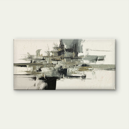 Grey Abstract Oil Painting Wall Art Canvas Office Home Room Framed 120x60cm