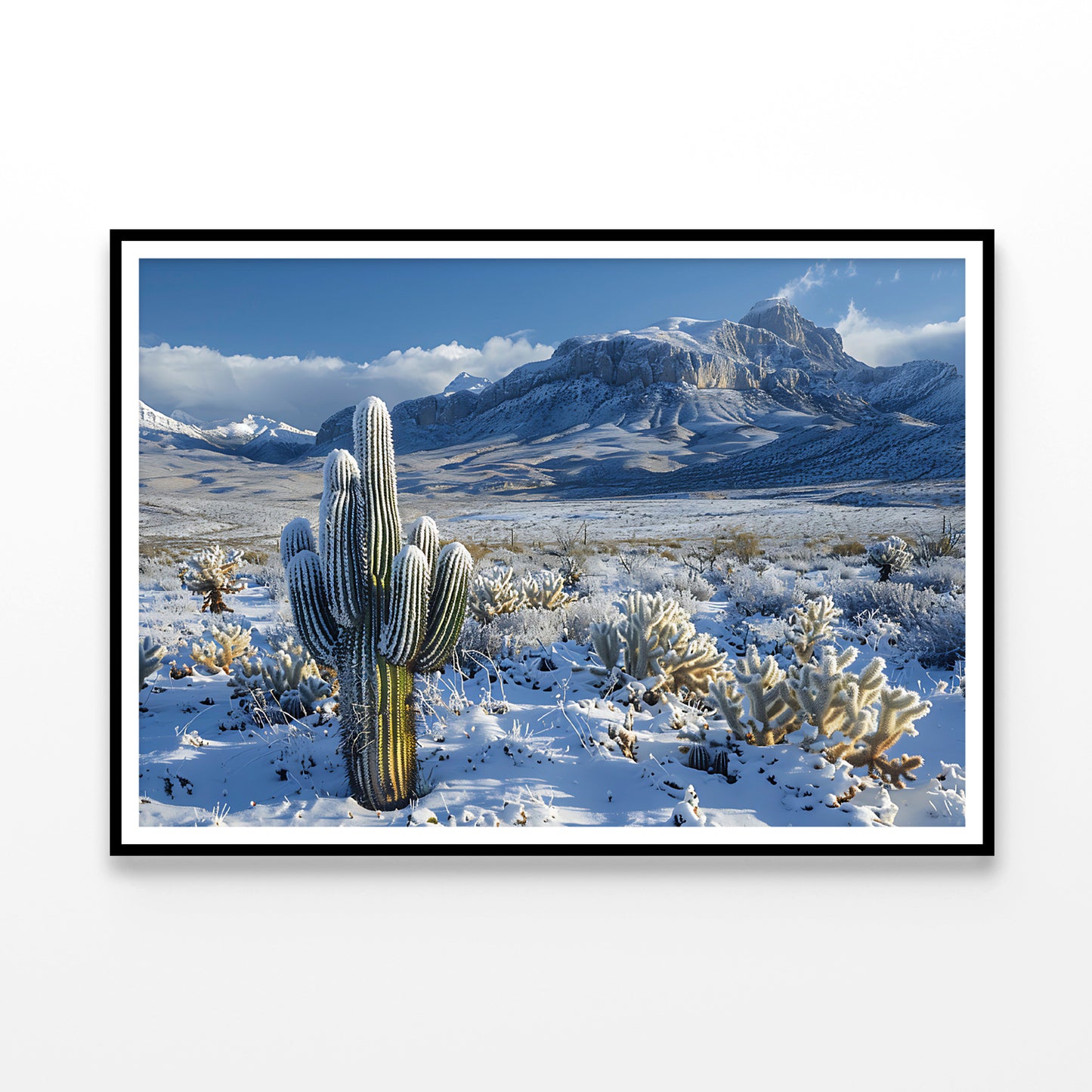 Cactus in a Snowy with Sky and Mountain Home Decor Premium Quality Poster Print Choose Your Sizes