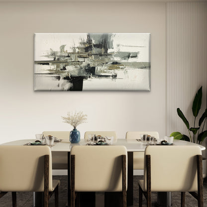 Grey Abstract Oil Painting Wall Art Canvas Office Home Room Framed 120x60cm