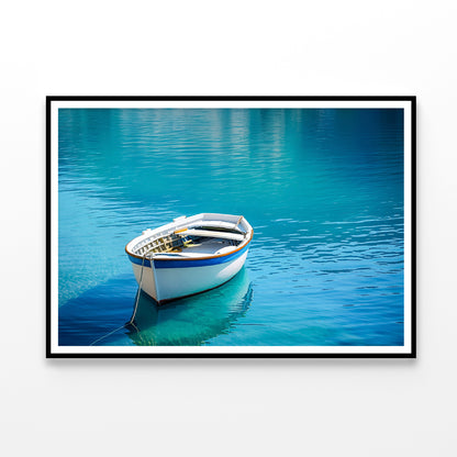 Small White Fishing Boat Floating Alone Home Decor Premium Quality Poster Print Choose Your Sizes