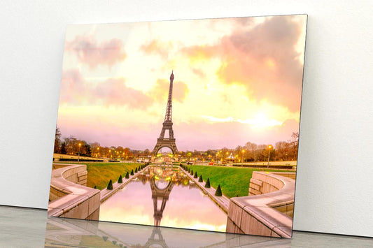 View Of the Eiffel Tower from The Reflecting Pool Acrylic Glass Print Tempered Glass Wall Art 100% Made in Australia Ready to Hang