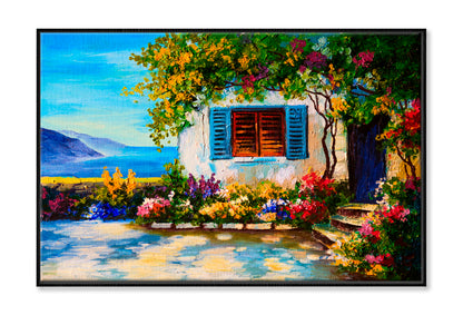 Beautiful Houses Near The Sea Art Work Oil Painting Limited Edition High Quality Print Canvas Box Framed Black