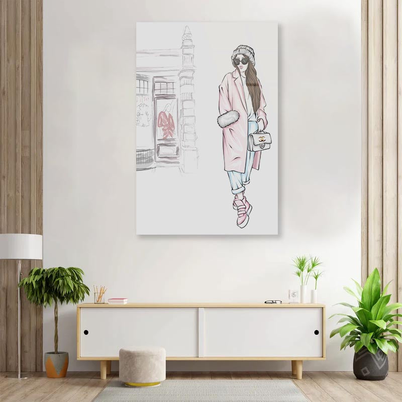 Girl and Elegant Bag 3D Design Acrylic Glass Print Tempered Glass Wall Art 100% Made in Australia Ready to Hang