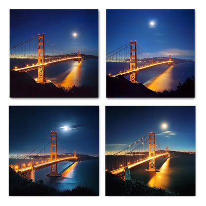 4pcs Golden Gate Bridg theme Wall Art Canvas Framed