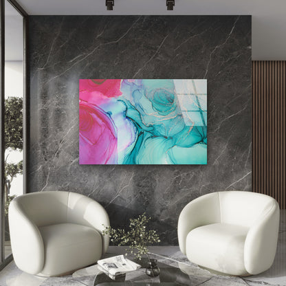 Teal Pink Gold Fluid Marble Acrylic Glass Printing Wall Art Australian Made Quality