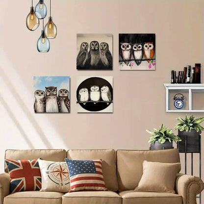 4pcs Owls Print Black And White Animals Picture Wall Art Canvas Framed