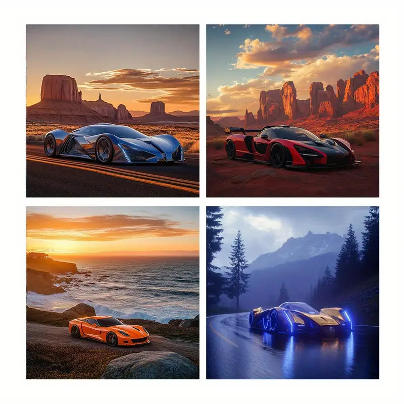 4pcs Exotic Sports Cars  Wall Art Canvas Framed