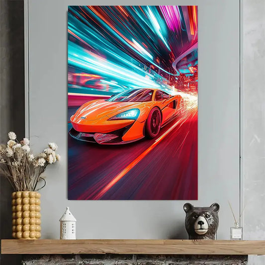 Sports Car Night Scene Urban Art Poster 40x60cm Metal Print Ready to Hang