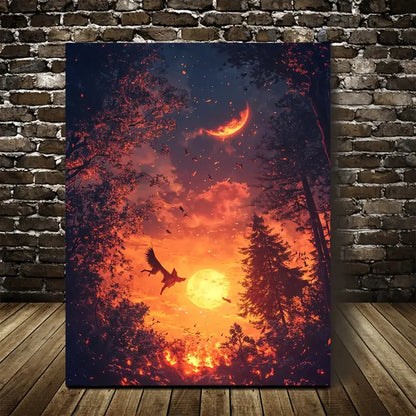 Wolf Swinging From Trees At Glowing Sunset 40x60cm Metal Print Ready to Hang