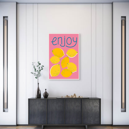 A Bright Summer Print with Lemons Metal Print Ready to Hang