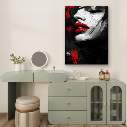 Red Lips Woman Portrait Abstract 60x90cm Metal Print Ready to Hang - Bella Home Decor