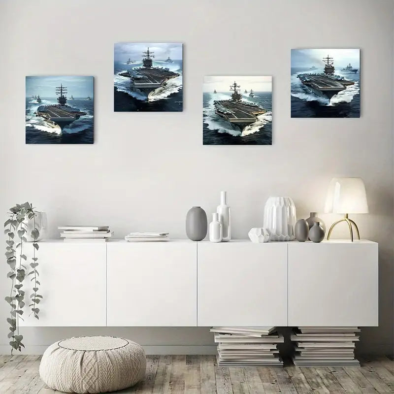 4pcs Enterprise Aircraft Carrie Wall Art Canvas Framed
