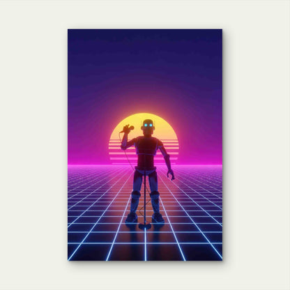 Retro Robot Serenade 60x90cm Metal Print Ready to Hang