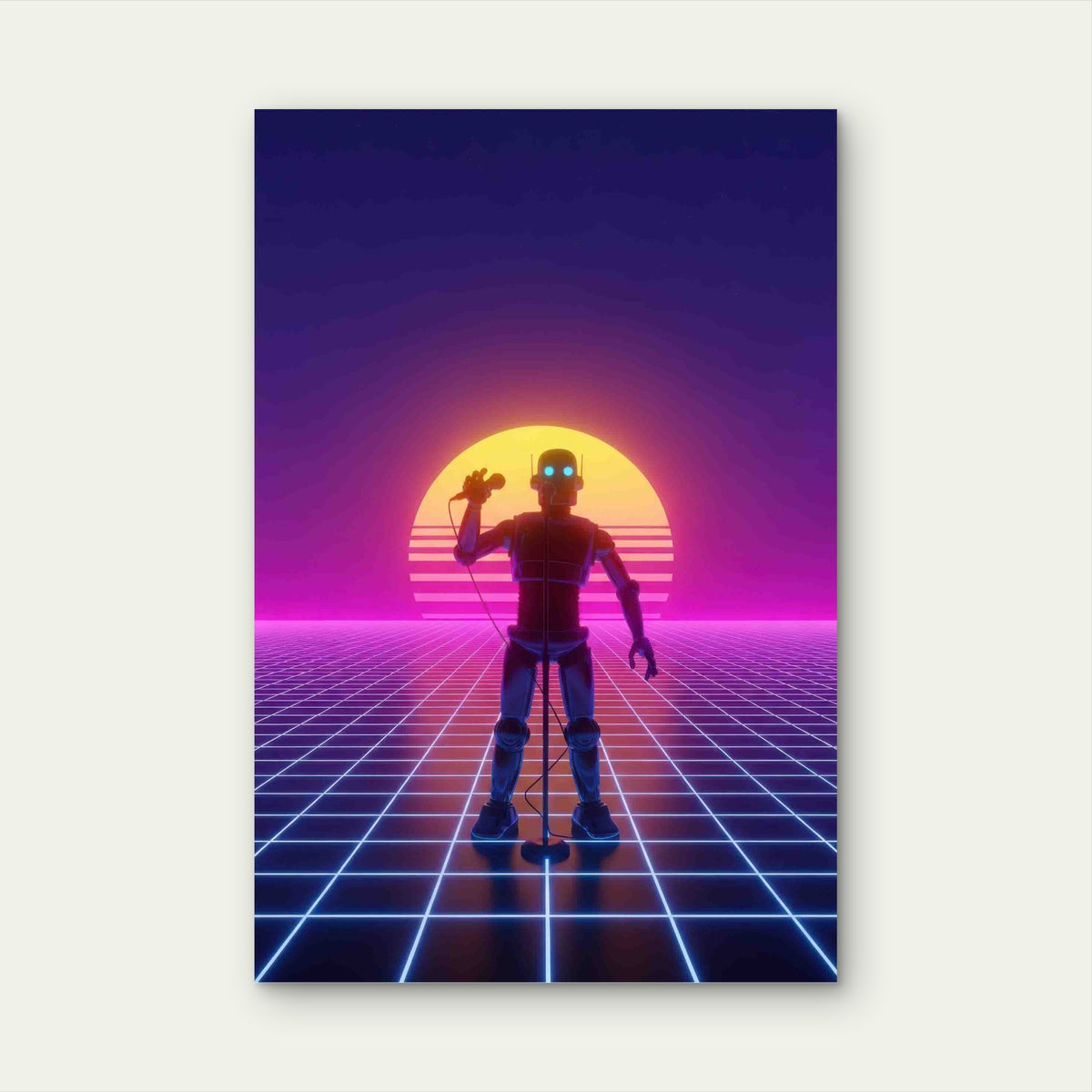 Retro Robot Serenade 40x60cm Metal Print Ready to Hang