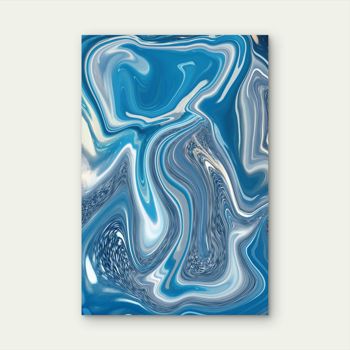 Abstract Blue and White Marble Pattern 60x90cm Metal Print Ready to Hang