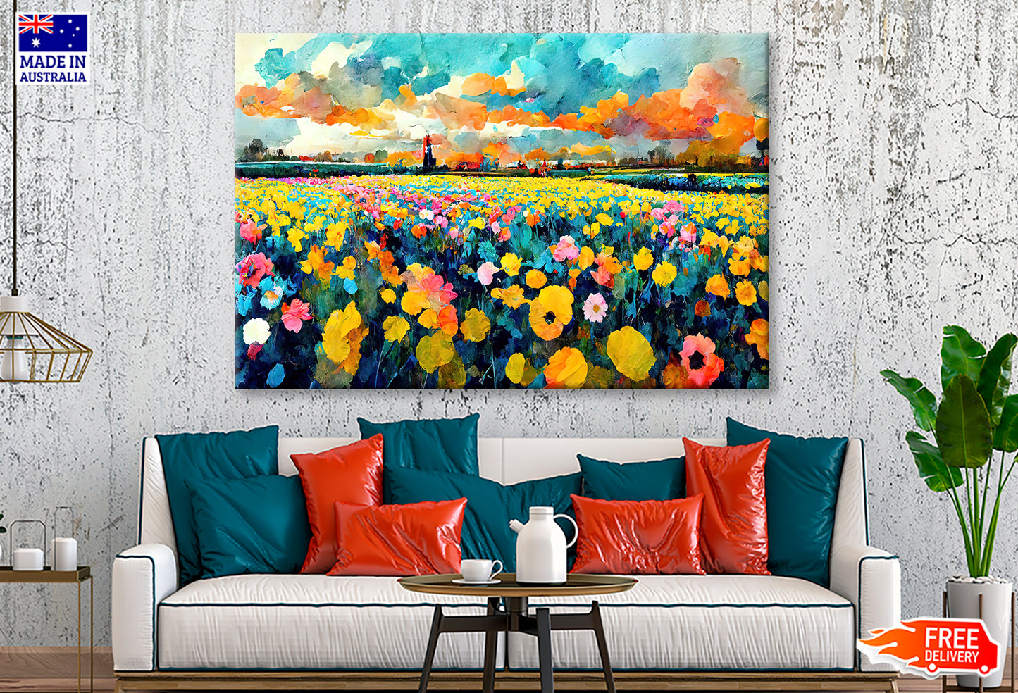 Netherlands Flower Harvest Fields Oil Painting Wall Art Limited Edition High Quality Print