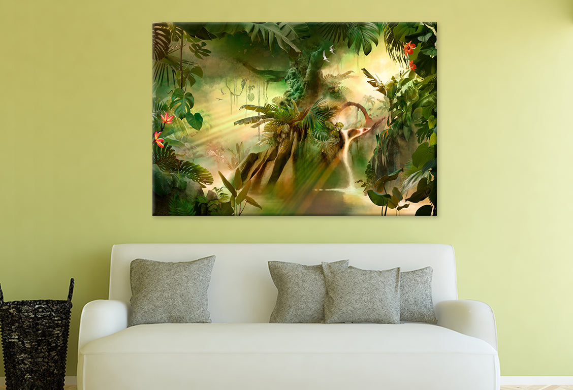 Dreamy Jungle Landscape with Tree  Wall Art Decor 100% Australian Made
