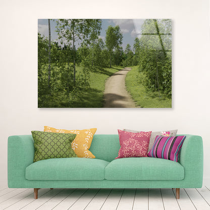 Path Surrounded By Trees of the Forest Acrylic Glass Print Tempered Glass Wall Art 100% Made in Australia Ready to Hang