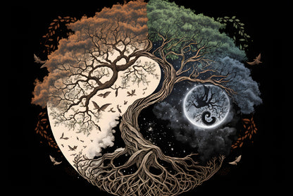 Ying Yang as Tree and Moon Art Print 100% Australian Made