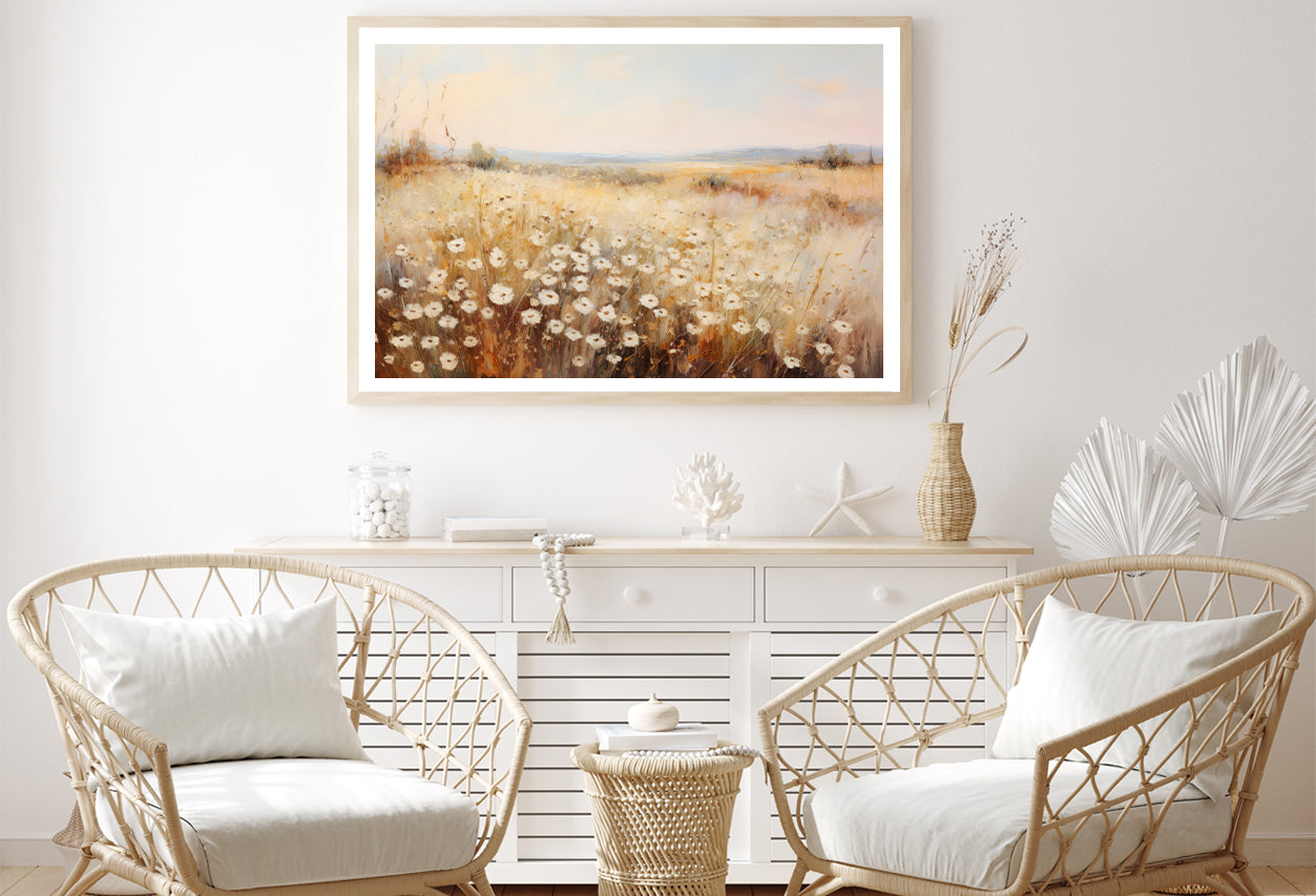 Daisy Field Painting Grassland with a Sky & Clouds Home Decor Premium Quality Poster Print Choose Your Sizes