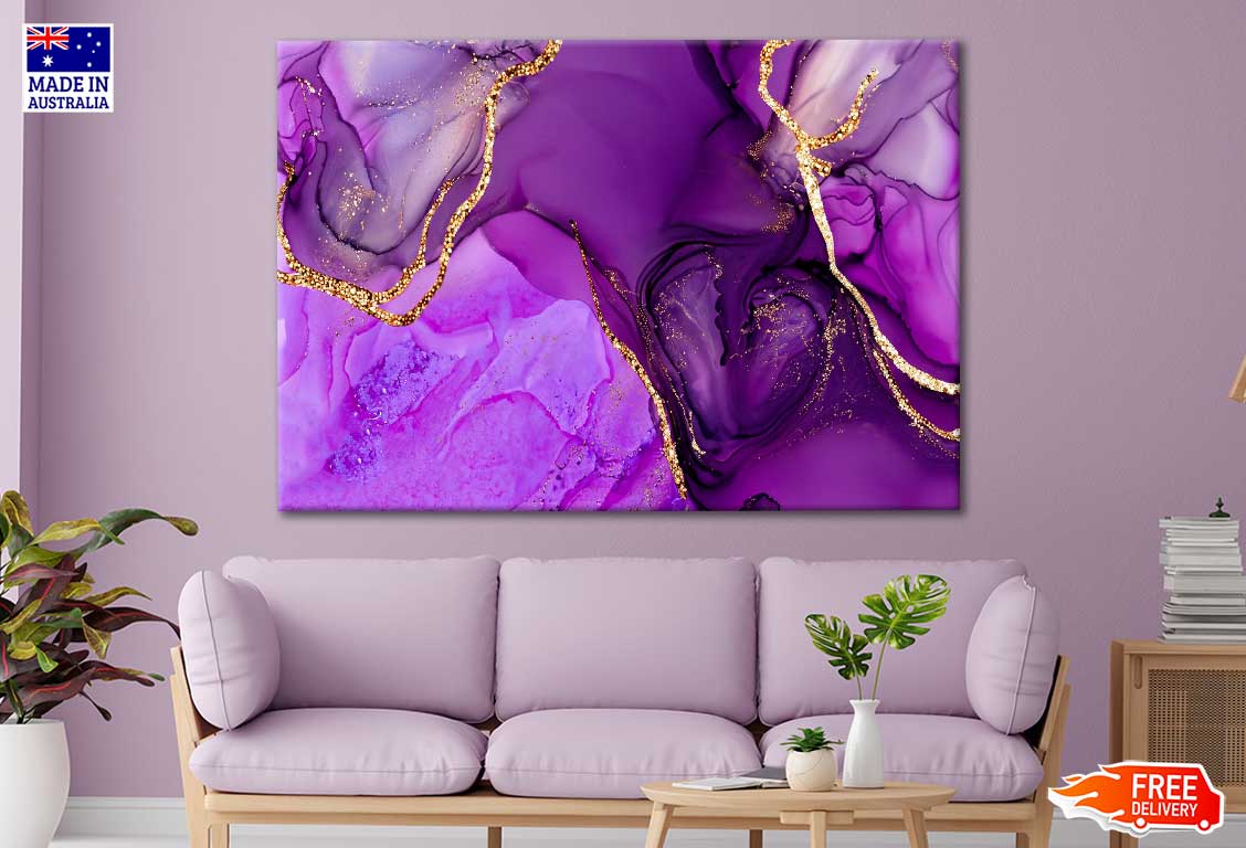 Luxury Purple And Gold Stone Marble Texture Print 100% Australian Made