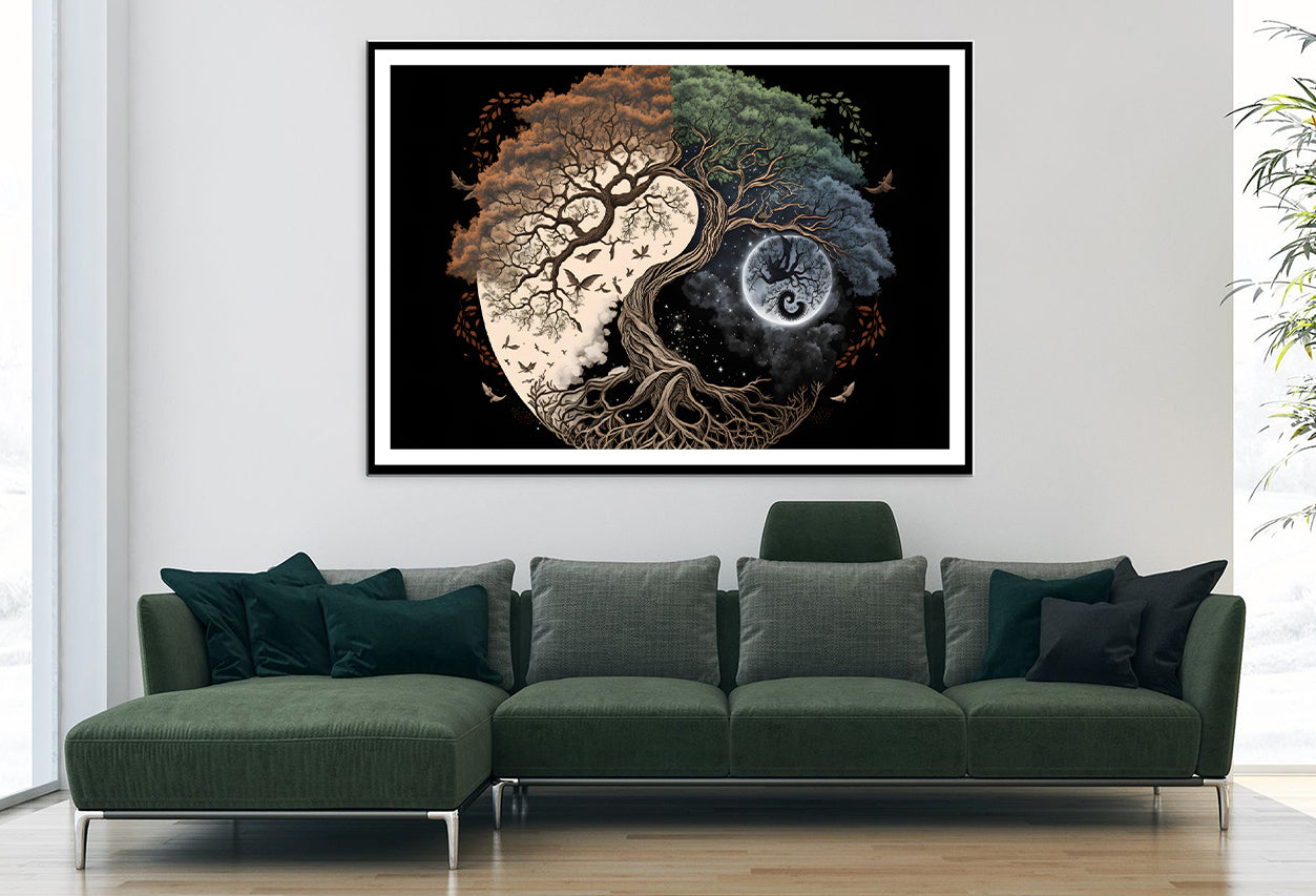 Ying Yang as Tree and Moon Art Home Decor Premium Quality Poster Print Choose Your Sizes