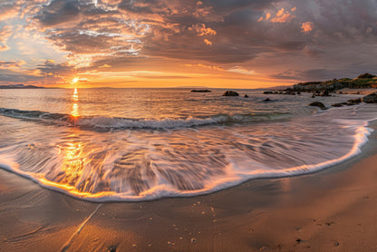 Beach Scene with Waves and a Sunset Home Decor Premium Quality Poster Print Choose Your Sizes