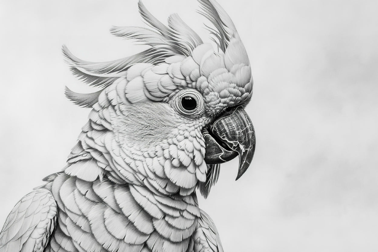 Sketch Of Cockatoo Bird in White Print 100% Australian Made