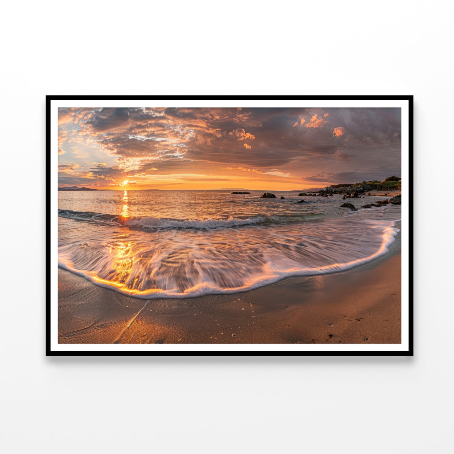 Beach Scene with Waves and a Sunset Home Decor Premium Quality Poster Print Choose Your Sizes