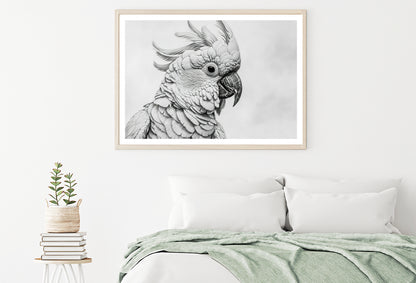 Sketch Of Cockatoo Bird in White Home Decor Premium Quality Poster Print Choose Your Sizes