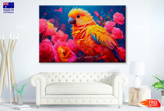 Parrot Bird & Rose Flower Oil Painting Wall Art Limited Edition High Quality Print